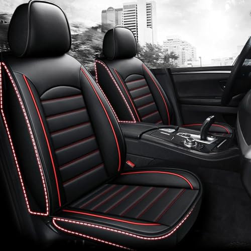 AdiNas Leder Auto Sitzbezüge Sets für N-issan Qashqai J12 J11 J10 J11 J12 +2 2020-2025, 5-Sitze wasserdichte Autositzbezüge Autositzschoner Universal Auto Innenraum Schonbezüge,Black_Red/A