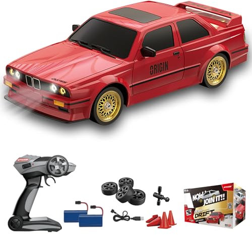 Hylukon Drift Auto, 30 km/h RC Drift Car 1:16 2,4 GHz Ferngesteuertes Auto 4WD RC Auto Drift Car mit LED Licht, 4 Rennen und Drift-Rädern, Cooler Roter Retro Stil