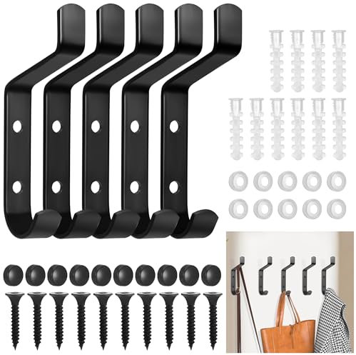 GGXZHT 5 Pièces Porte Manteau Mural, Accroche Serviette Salle de Bain, Uniques Métal Patere Murale Équipé de Vis de Montage pour la maison pour Salle de Bain Cuisine (Noir)