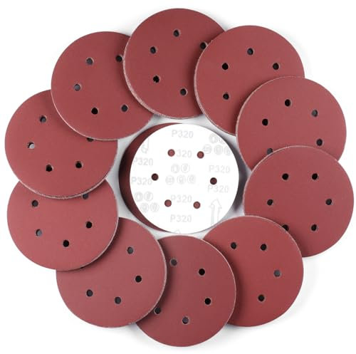Sruhrak 100 Pcs Sanding Discs, 150mm Sanding Pads Set Hook and Loop 320 Grits Sandpaper for Random Orbital Sander