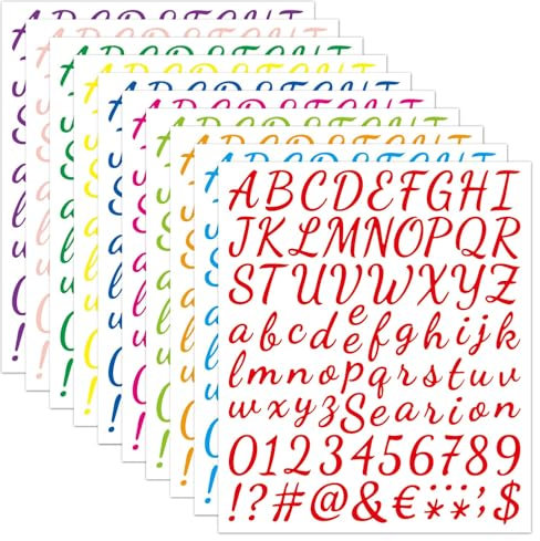 Alphabet Numbers Sticker Set Multi Colour 12 Sheets Custom Name Self Adhesive Vinyl DIY Decal Colourful Kit