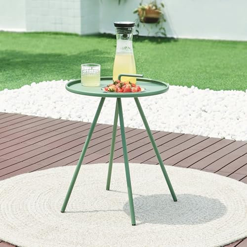 [en.casa] Beistelltisch Outdoor Fosen mit Tragegriff Kaffeetisch Gartentisch 55 x Ø 42 cm Balkontisch Terassentisch rund Grilltisch Sofatisch Nebentisch Stahl Grün