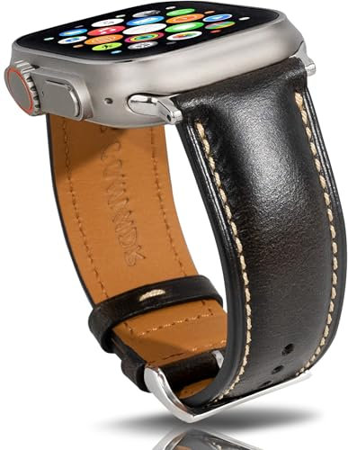 Gomvadr Cinturino in pelle compatibile con Apple Watch 38 mm, 40 mm, 41 mm, 42 mm, 44 mm, 45 mm, 49 mm, olio di cera, per uomini Ultra Serie 9, 8, 7, 6, 5, 4, 3, 2, 1, 49mm Ultra1 Ultra2, Pelle, Senza