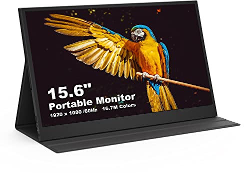 intnucpc Portable Monitor, 15.6 inch 1920×1080 FHD IPS Gaming Monitor with Mini HD Type-C USB-C, 3.5 mm headphone jack/foldable case for Laptop, PS5, Xbox, Switch, TV box,Phone