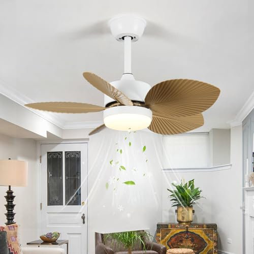 Ventiladores de techo con luces 6 velocidades Luces de techo silenciosas en forma de hoja con ventilador Sala de estar Lámpara reversible regulable Luces de ventilador de techo con control remoto Vent