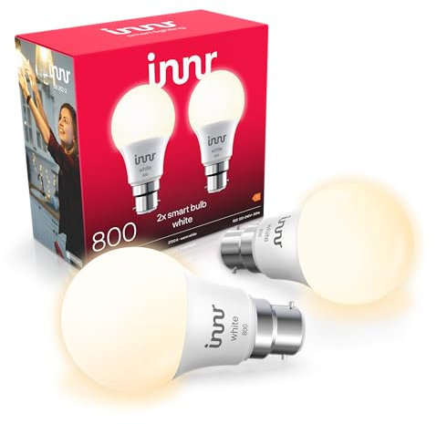 Innr Zigbee B22 Bayonet Smart Bulb, Works with Hue*, Amazon Echo 4th Gen., Alexa (Bridge Required), Warm White, LED Light Bulbs, 806 Lumen, Dimmable, 2-Pack