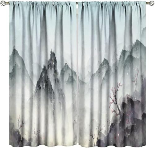 2 Stück Schlafzimmer Gardinen Lichtundurchlässig Landschaft 140 (B) X 160 (H) cm Verdunkelungsvorhang Mit Ösen Für Schlafzimmer Raum Abdunkeln Fenster Vorhänge Blickdichter Vorhang 9426352319217