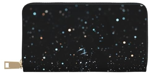 JKLQWC Schwarze Geldbörse mit Glitzer-Druck, Modern, Unisex, Kunstleder, Brieftasche, Münzfach und Reißverschluss, Weiß, Schlank