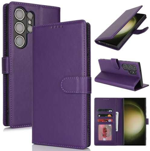 Zouzt for Samsung Galaxy S23 Ultra Wallet Case with Card Holder Premium PU Leather Flip Folio Magnetic Stand Shockproof Protective Phone Cover for Samsung Galaxy S23 Ultra, Dark Purple