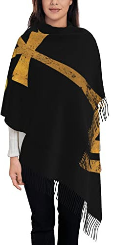 Goldener ägyptischer Schal mit Auge des Horus, Ankh, Ägypten, Quaste, warmer Winterschal, modischer Schal, Siehe Abbildung, One size