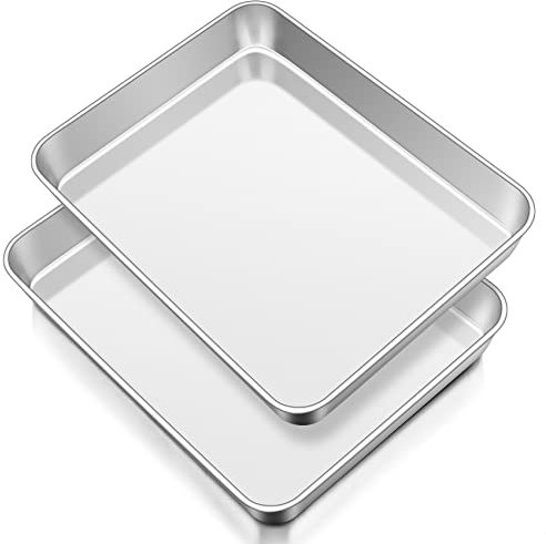 Onader Backblech, Edelstahl Rechteckig Auflaufform Backform 2er Set, Tiefes Ofenblech Kuchenblech für Lasagne Brownie, Gesund & Spülmaschinenfest, 31,8 x 24,8 x 5cm