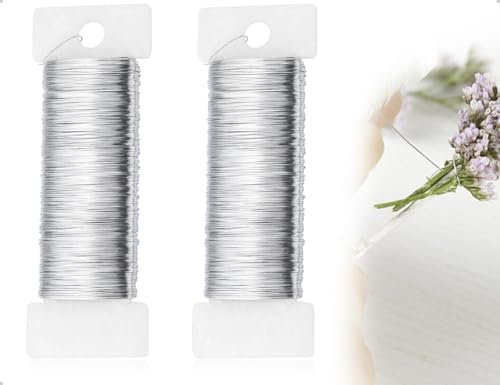 Emezddo 2 rotoli di filo per artigianato,filo sottile per gioielli,filo per fiori,filo per artigianato,filo per uncinetto per gioielli,filo per rilegatura,filo per fioristi(0,35 mm*100 m,argento)