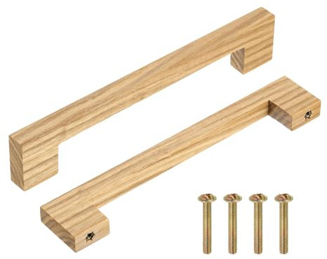 sourcing map 4Pcs Wood Drawer Pulls, 6 Inch Hole Center Square Wooden Drawer Pulls Cabinet Handles with Screws for Kitchen Dresser Wardrobes Door Cupboard, Ash Wood