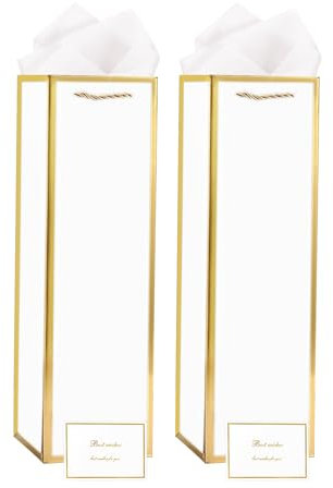 2 Pack White Wine Gift Bags with Tissue Paper and Cards, Bottle Gift Bag with Handle Wine Tote Bag