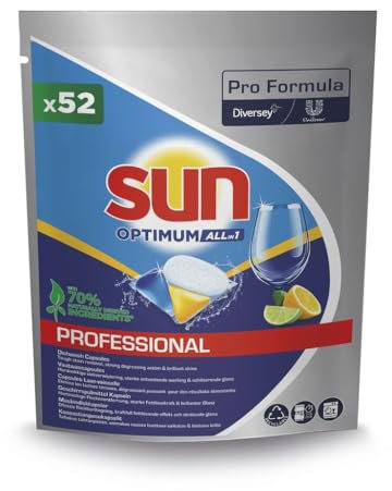 Sun Professional Optimum All in 1 - Spülmaschinenkapseln All in 1, mit Klarspüler und Salz, geeignet für Haushalts- und Gewerbegeschirrspüler - 1 x 52 Stk.