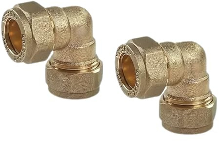 15mm Elbow Connector 2 Pack – Brass Compression Pipe Fittings | 90 Degree Elbow Joint for Plumbing, Heating & Water Systems.