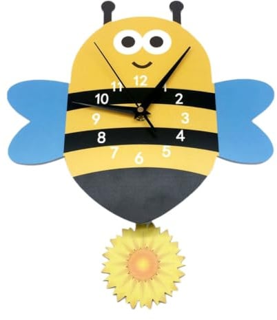 TOPPERFUN Bienenförmige Kinderzimmer Wanduhr aus PVC, Lautlos, Große Zahlen | Nordischer Stil, Hohe Präzision, Leicht Ablesbar, für Büro und Wohnzimmer, Hängend