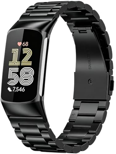 Aurrain Passend für Fitbit Charge 6/5 Edelstahlarmband, Herren und Damen Schnellverschluss Metall verstellbar Ersatz Band Fitness Tracker Fitbit Charge 5 Armband.