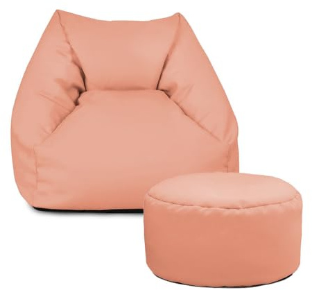 rucomfy Beanbags Snuggle Bean Bag Chair - Kids Armchair Beanbag Seat with Filling Included - Childrens Bedroom Furniture for Boys and Girls - 50 x 46 x 48cm (Dusky Pink, With Matching Footstool)