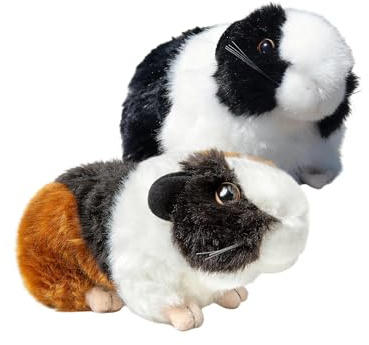 Wonder Sprout Meerschweinchen Kuscheltiere im 2er-Set | 18 cm realistische Plüschtiere in Schwarz-Weiß und Dreifarbig, weiche Stofftiere für Kinder und Tierfreunde