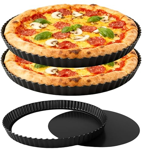 LOPYXBR Lot de 6 moules à tarte, ronds, avec fond amovible, 28 cm, anti-adhésif, avec fond amovible, pour tarte, quiche, tarte, tarte