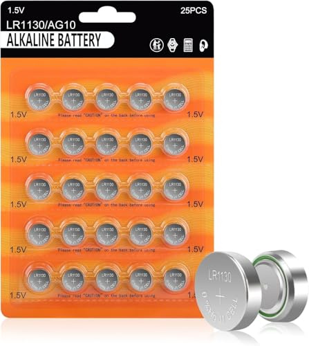 LR1130 Battery, 25 Pack AG10 389 390 LR54 SR1130 1.5V Alkaline Button Cell Batteries, for Watch, Calculators, Toys