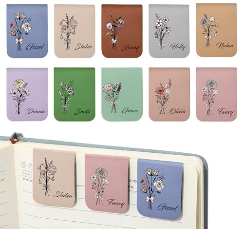Personalisiertes magnetisches Lesezeichen, benutzerdefinierter Name Magnetische Clips Geburtsblume Leder Lesezeichen Seite Marker, Lesungen Geschenke für Buchliebhaber Frauen Leser & Studenten