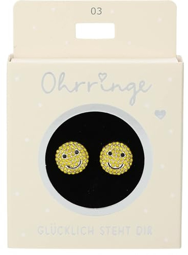 Depesche 13914.003 Glitzer Stecker-Ohrringe in Gelb, mit Smiley Motiv und Glitzersteinen, als kleines Geschenk
