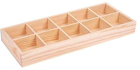 Hperu Rustikale unterteilte Holzkiste mit 10 Fächern, Tisch-Blumentopfhalter, Bastel- und Schmuck-Organizer-Tablett