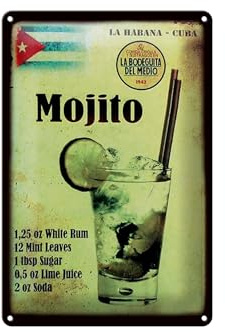 Femer Blechschild Cocktail 20x30 cm mojito Rezept Retro Kuba Flagge Deko Schild