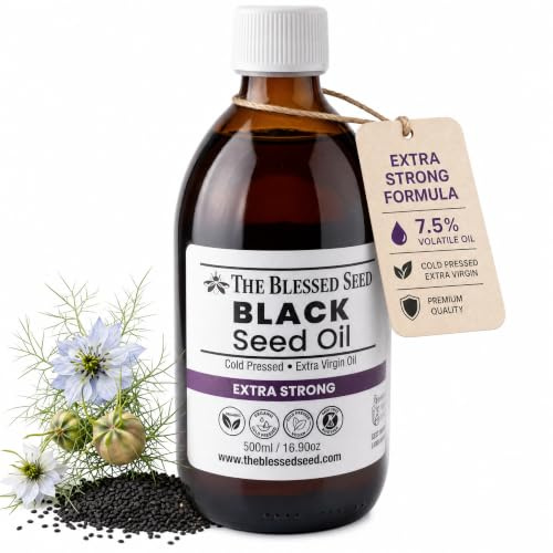 The Blessed Seed Extra Strong Black Seed Oil — 500 ml | 100% Pure Cold Pressed Organic Nigella Sativa Oil — 7.5% Volatile Oil — Maximum Potency