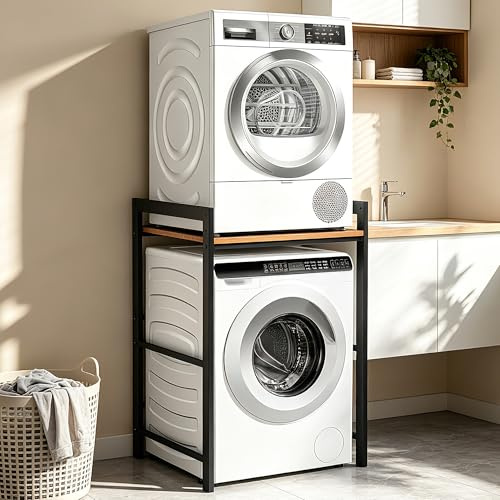 KaO0YaN Waschmaschinenregal 3 Höhenverstellbar Waschmaschine Trockner Schrank Toilette, Regal über Waschmaschinen, 350 kg Waschmaschinenschrank für Badezimmer Waschküche 69x65x105cm (Schwarz 1)