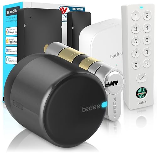 Tedee GO2 - Serratura intelligente in alluminio con WiFi, cilindro Exxo Smart, impronta digitale e sensore porta, sicurezza classe 6, accesso remoto e blocco automatico senza chiave | Alexa, Google