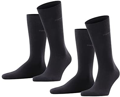 ESPRIT Herren Socken Basic Uni Multipack M So Baumwolle einfarbig 2 Paar, Schwarz Black 3000, 43-46