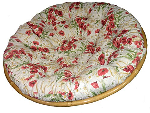 Rattani - Polster für Papasansessel, Ersatzpolster Papasan D 120 cm, Fb. Mirha Leine Mohnblume, Made in EU.