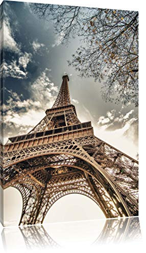Pixxprint Eindrucksvoller Eifelturm Paris, Größe: 80x60cm, Leinwandbild, fertig gespannt, Wandbild, Dekoration, Kunstdruck, kein Poster