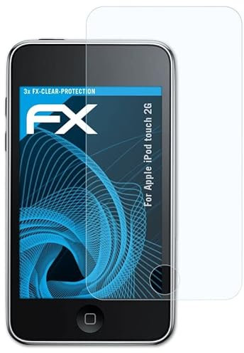 atFoliX Schutzfolie kompatibel mit Apple iPod touch 2G Folie, ultraklare FX Displayschutzfolie (3X)