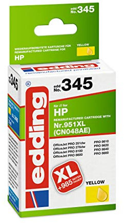 edding Druckerpatrone EDD-345 - Einzelpatrone - Gelb - 30 ml - Reichweite 2295 Seiten - Ersetzt HP 951XL (CN048AE)