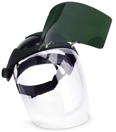 Sellstrom DP4 Face Shield - Lightweight Mask with High Impact Crown & Ratchet Headgear for Work, Grinding, Plasma/Flame Cutting - ANSI Z87.1 - Clear Anti Fog Polycarbonate Window - UV/IR Flip Up Visor