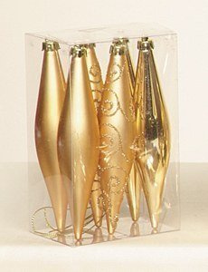 Premier 6 x Champagne Gold Icicle/Tear Drop Christmas Tree Baubles