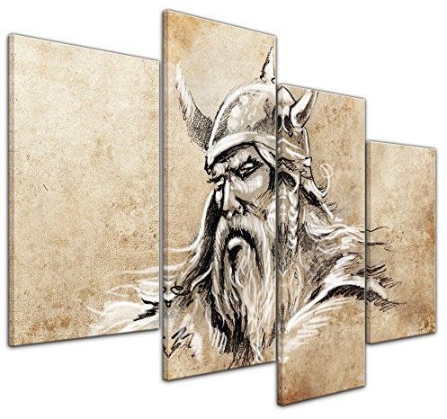 Bilderdepot24 Bild auf Leinwand | Wikinger, Tattoo Art II in 120x80 cm 4 TLG. als Wandbild XXL | Wand-deko Dekoration Wohnung modern Bilder | 210668