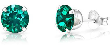 DTPsilver® - Orecchini Verdi Smeraldo - Orecchini Donna Argento 925 con Cristallo Verde - Orecchini Punto Luce Verdi - Orecchini Piccoli a Lobo - Orecchini Smeraldo - Diametro 6 mm