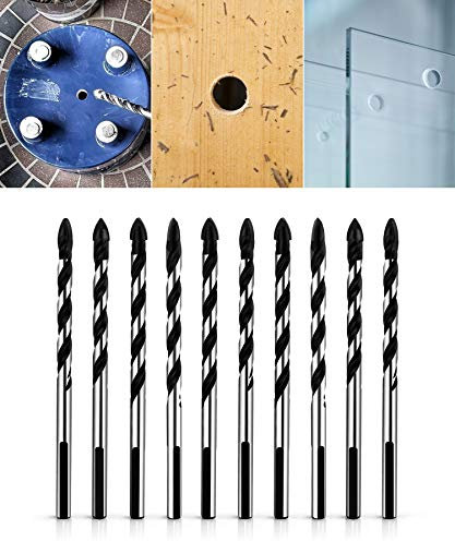 QWORK® Juego de brocas multimateriales para cerámica, azulejos, hormigón, ladrillo, vidrio, plástico y madera, 10 Piezas de 6 mm