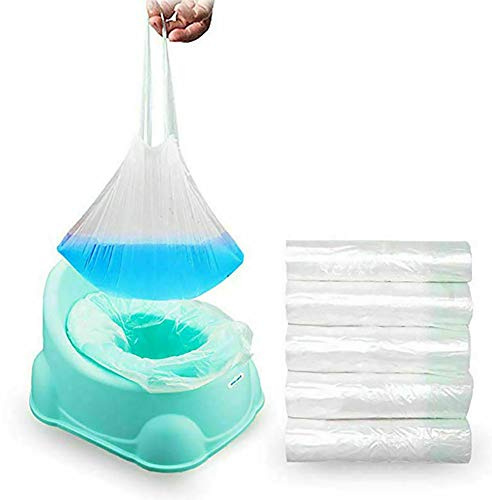 WeforU Travel Potty Liners, 50 Pcs/Pack Kids Portable Potty Trainer Liners Disposable Traning Toilet Seat Bin Bags with Drawstring (17.32 x 9.45Inch)