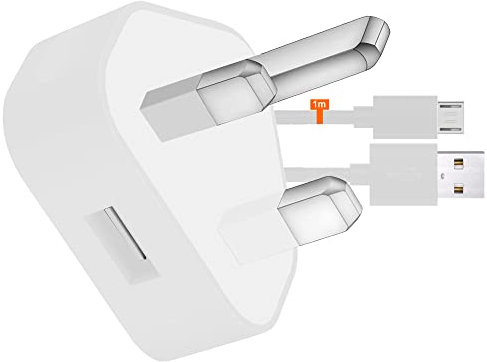 IWIO 3 Pin UK USB Mains Charger Adapter 1000 mAh / 1 AMPwith USB 2.0 Micro USB Sync and Charge Cable 1 Meter compatible with Samsung Galaxy Tab S2 9.7 Inch 2016 - WHITE