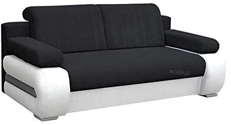 mb-moebel Sofa mit Schlaffunktion und Bettkasten Couch für Wohnzimmer Schlafsofa Schlafcouch Sofagarnitur Polstersofa Wohnlandschaft mit Bettfunktion 3 Sitzer - 206x96x82 cm - York (Schwarz + Weiß)