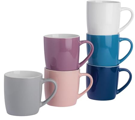 Argon Tableware Coloured Coffee Mugs - Light & Dark - 350ml - Pack of 6 - Gloss Ceramic Stoneware Latte Cappuccino Cups Hot Chocolate Cups Colourful Mug Set with Handle