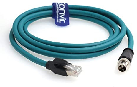 Eonvic Cognex Câble Ethernet M12 type X mâle 8 broches vers RJ45 Cat-7e High Flex pour caméra industrielle Bleu 3 m