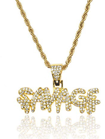 Halukakah Goldkette Herren Iced Out,18 Karat Echt Vergoldet Savage Brief Anhänger Halskette,Volle Cz Labordiamants Zinken-Set,mit Seilkette 60cm,KOSTENLOSE Geschenkbox