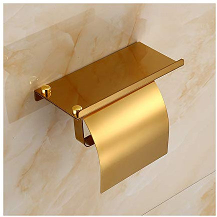 SHUGUANG Porte-Papier Toilette Mural avec Etagère de Téléphone 304 Acier Inoxydable Porte Rouleau Papier Toilette avec Plateforme de Rangement derouleur Papier Toilette pour Salle de Bain,d'or